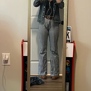 Adidas Blue and White Striped Pants Flare